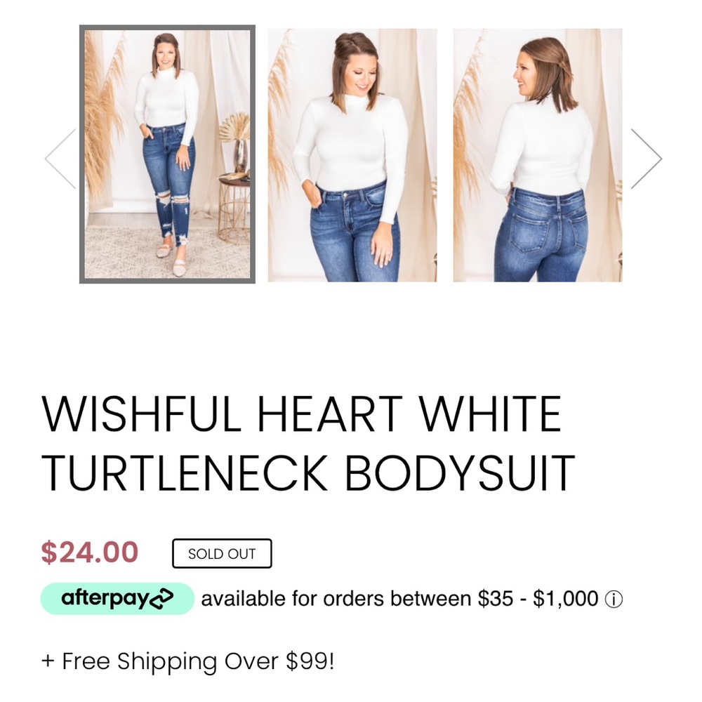NWT Pink Lily Wishful Heart Turtleneck Bodysuit - White - Medium